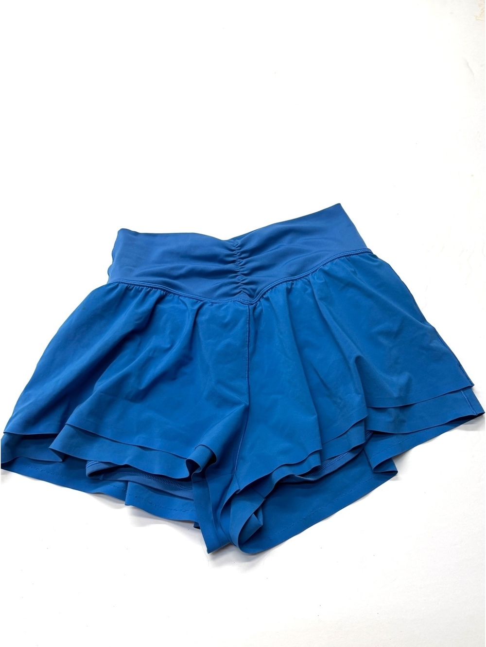 Aerie Offline Blue Layered Athletic Shorts with Ruched Waistband